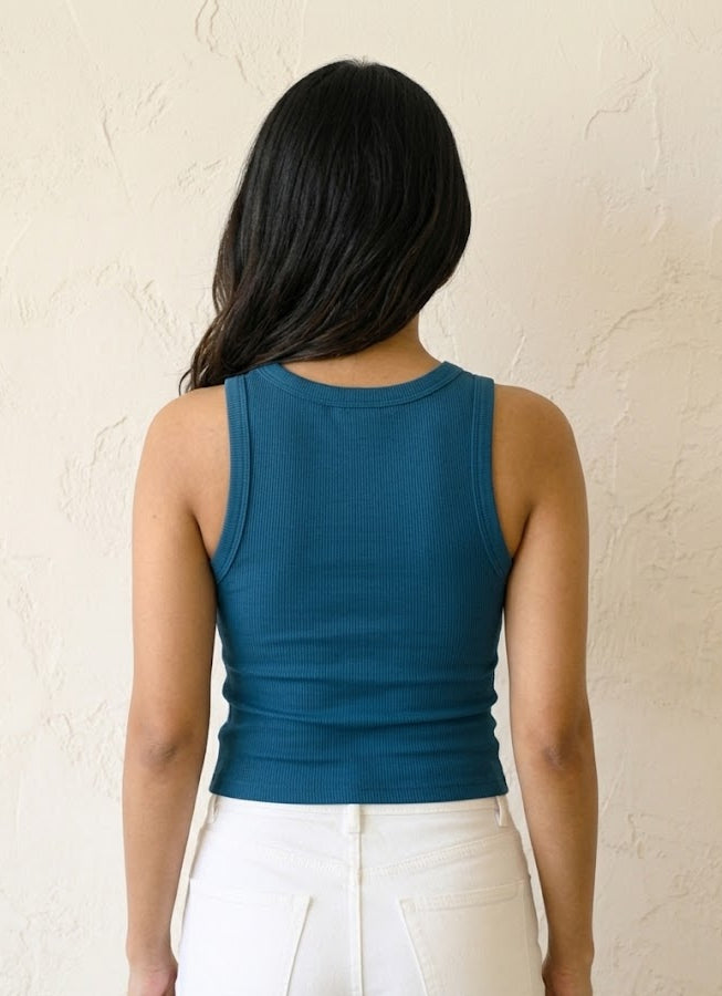 Prefit Women's Premium Ribbed Tank Top – Scoop Neck Cotton Sleeveless Top_Blue
