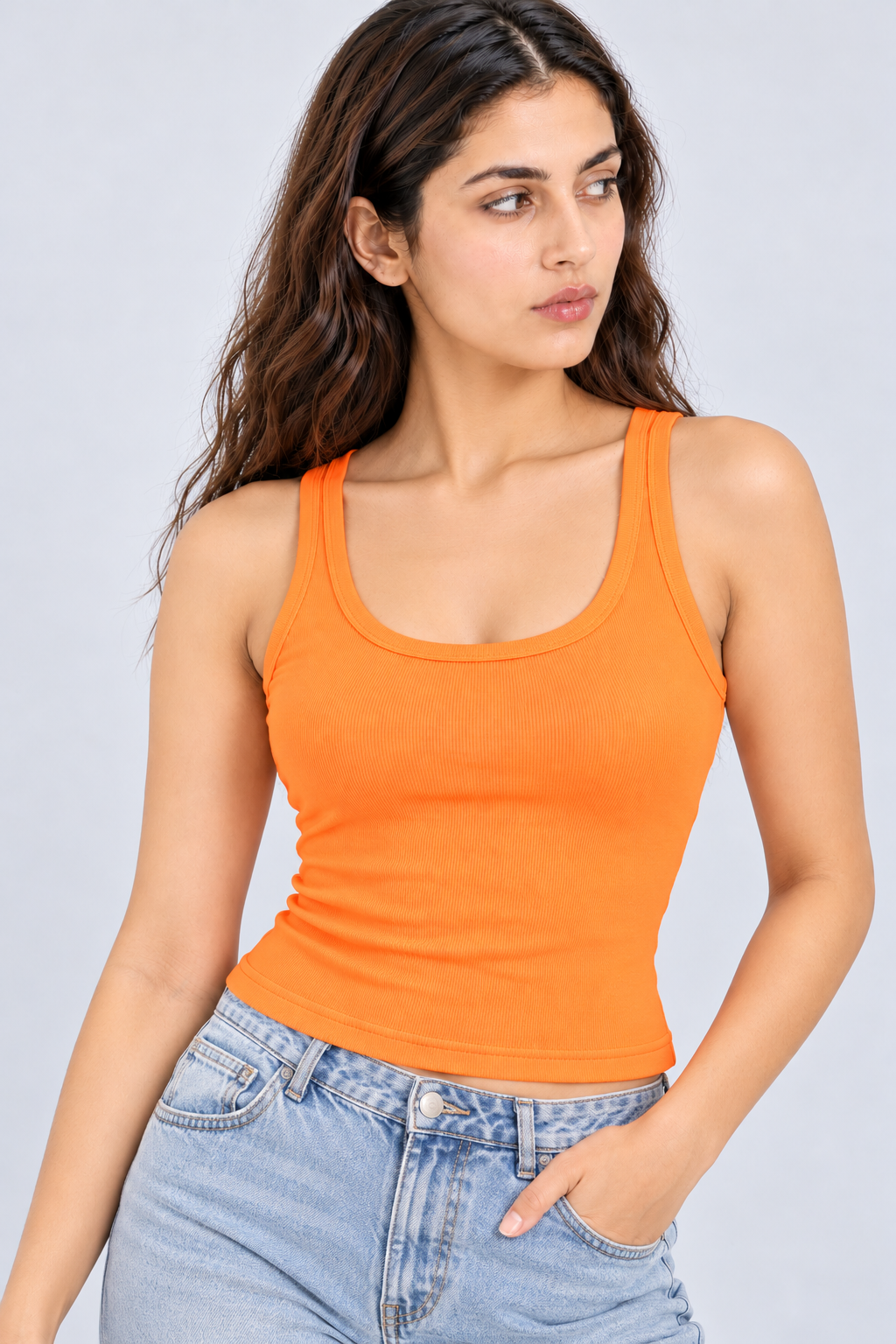 PREFIT women's ribbed crop tank top, orange