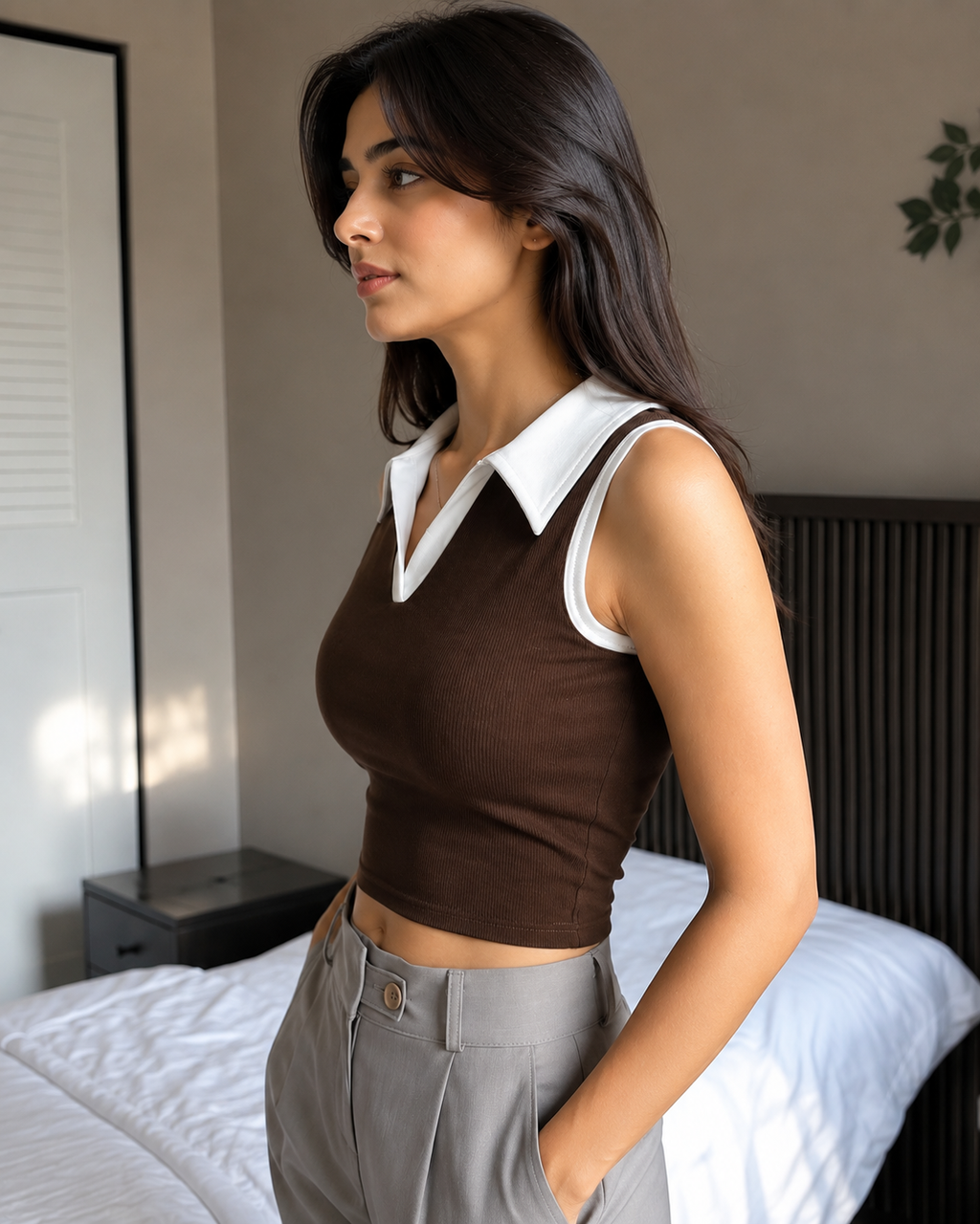 Women's Ribbed Sleeveless Tank Top – Brown
