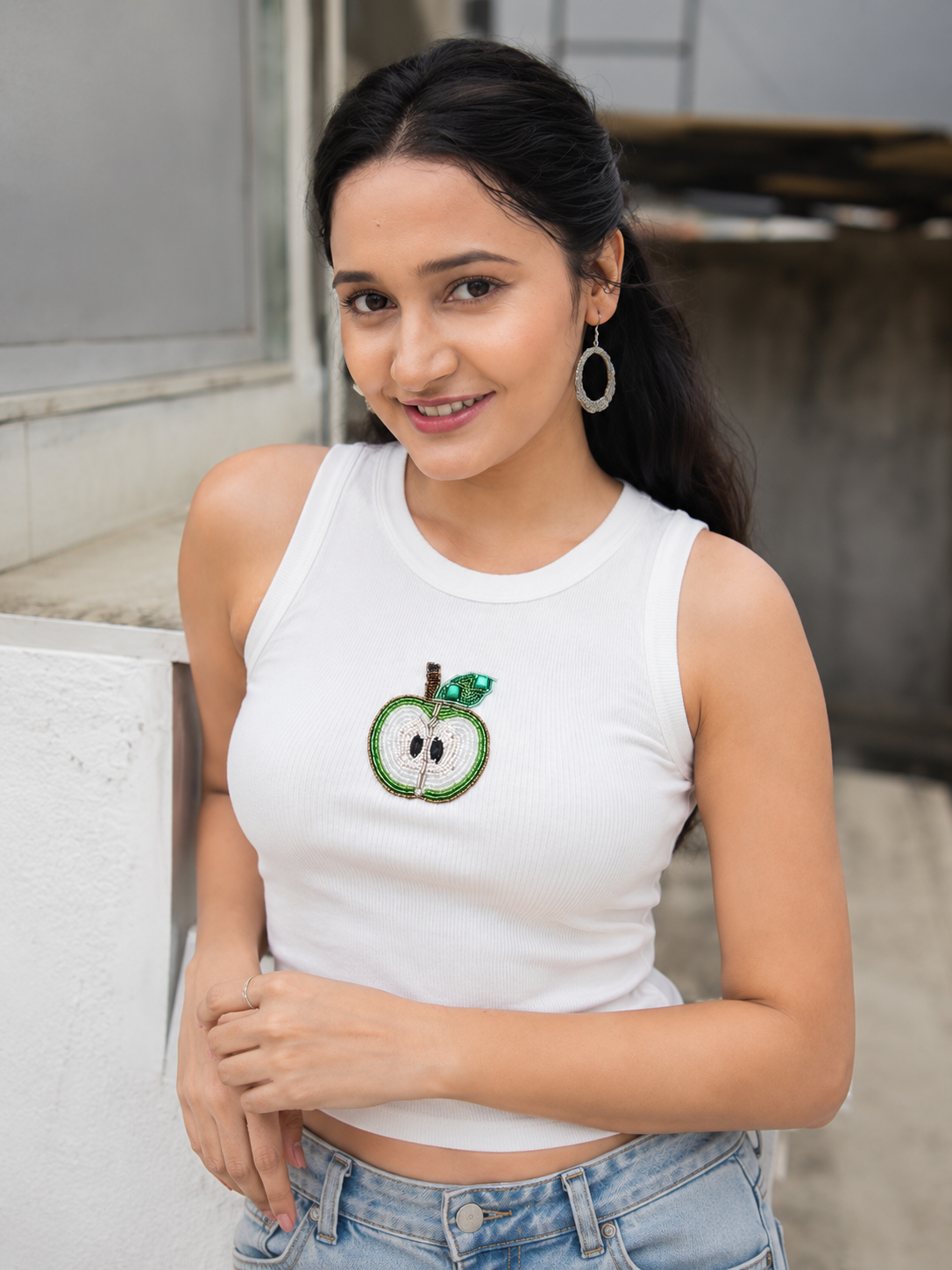 Emerald Apple Luxury Embellished Tank – Beaded Crop Top for Women