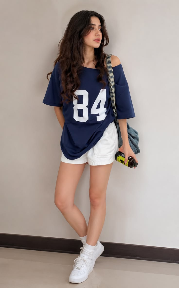Women's Oversized Off-Shoulder Graphic T-Shirt – 84Print Relaxed Fit