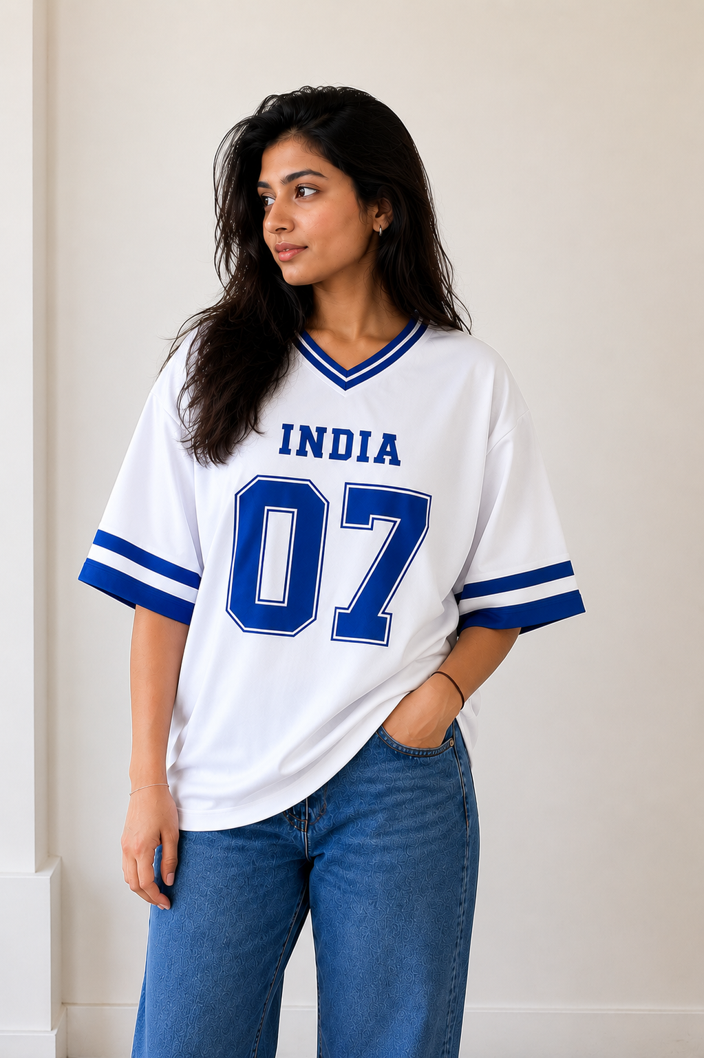 INDIA 07 Oversized Sports Jersey - White