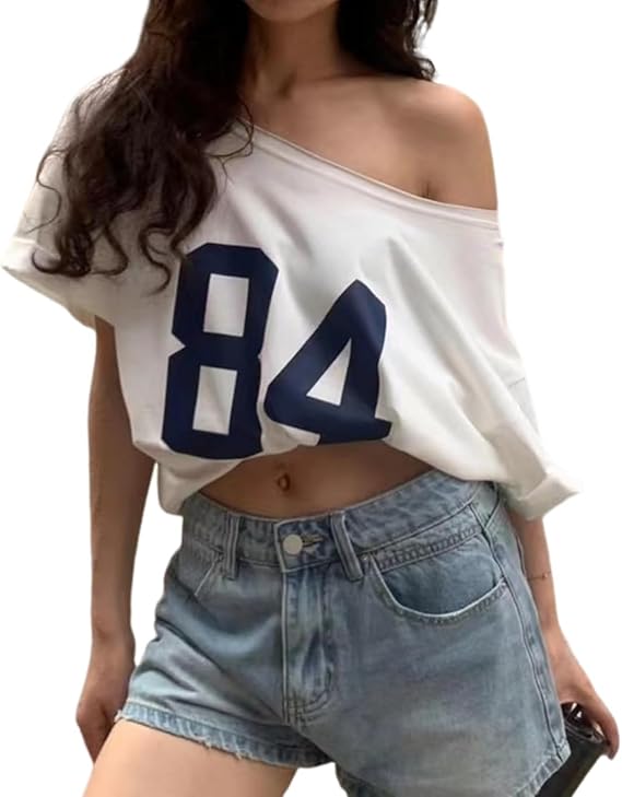 Women's Oversized Off-Shoulder Graphic T-Shirt – 84Print Relaxed Fit