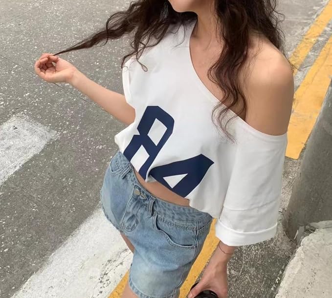Women's Oversized Off-Shoulder Graphic T-Shirt – 84Print Relaxed Fit