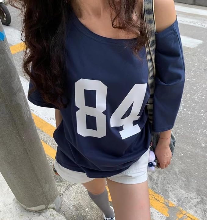 Women's Oversized Off-Shoulder Graphic T-Shirt – 84Print Relaxed Fit