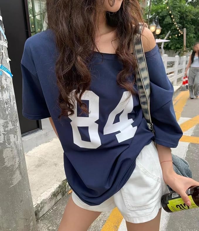 Women's Oversized Off-Shoulder Graphic T-Shirt – 84Print Relaxed Fit