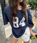 Women's Oversized Off-Shoulder Graphic T-Shirt – 84Print Relaxed Fit