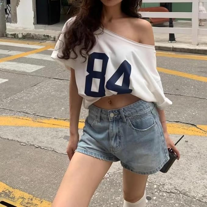 Women's Oversized Off-Shoulder Graphic T-Shirt – 84Print Relaxed Fit