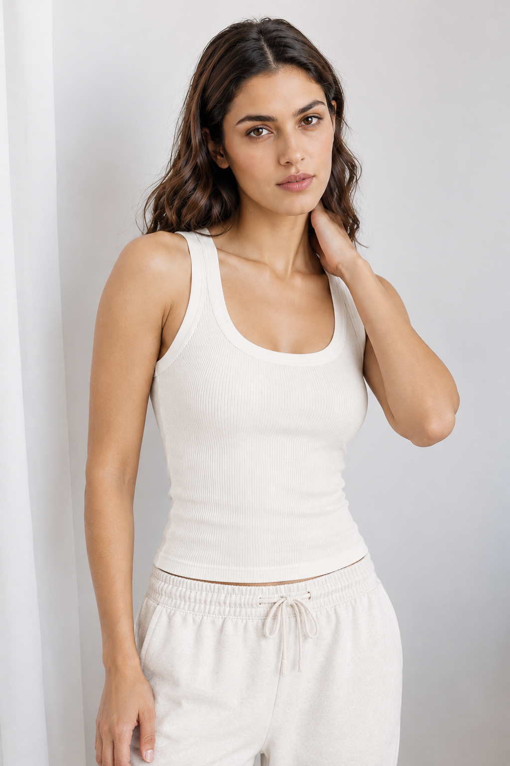 PREFIT women's ribbed crop tank top, off-white