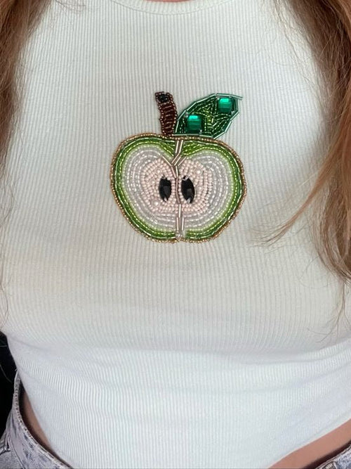 Emerald Apple Luxury Embellished Tank – Beaded Crop Top for Women