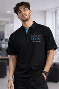 Signature Custom Polo Tee - Black with Sky Blue