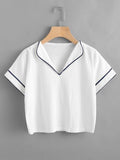 Blush Breeze Collar Top - White