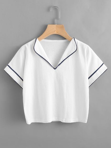 Blush Breeze Collar Top - White