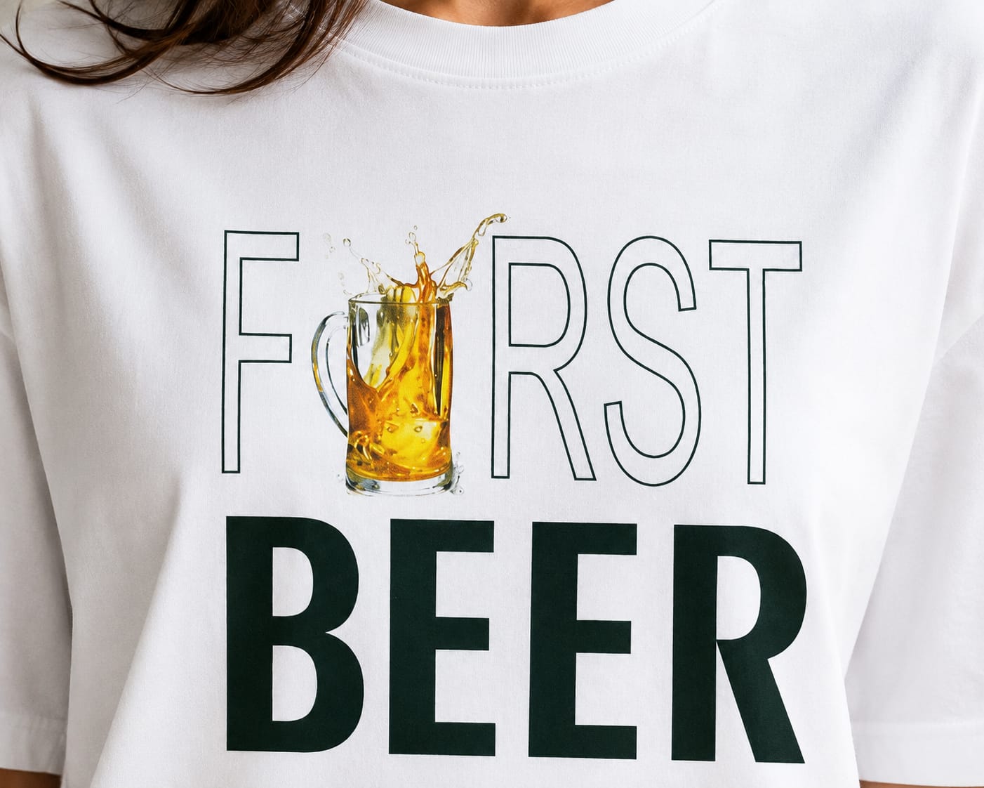 "First Beer" Luxury 260 GSM Oversized Cotton T-Shirt off-white