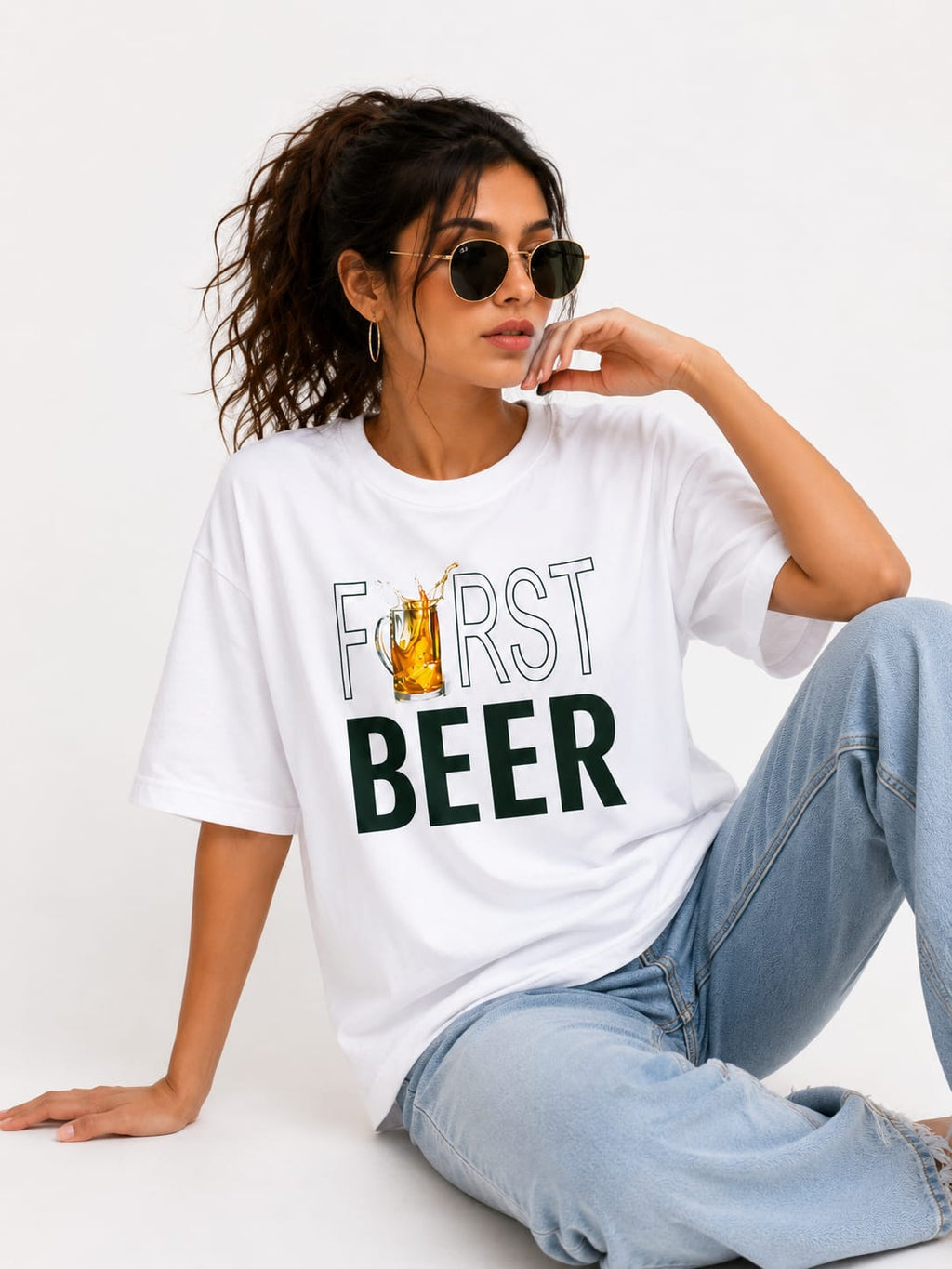 "First Beer" Luxury 260 GSM Oversized Cotton T-Shirt off-white
