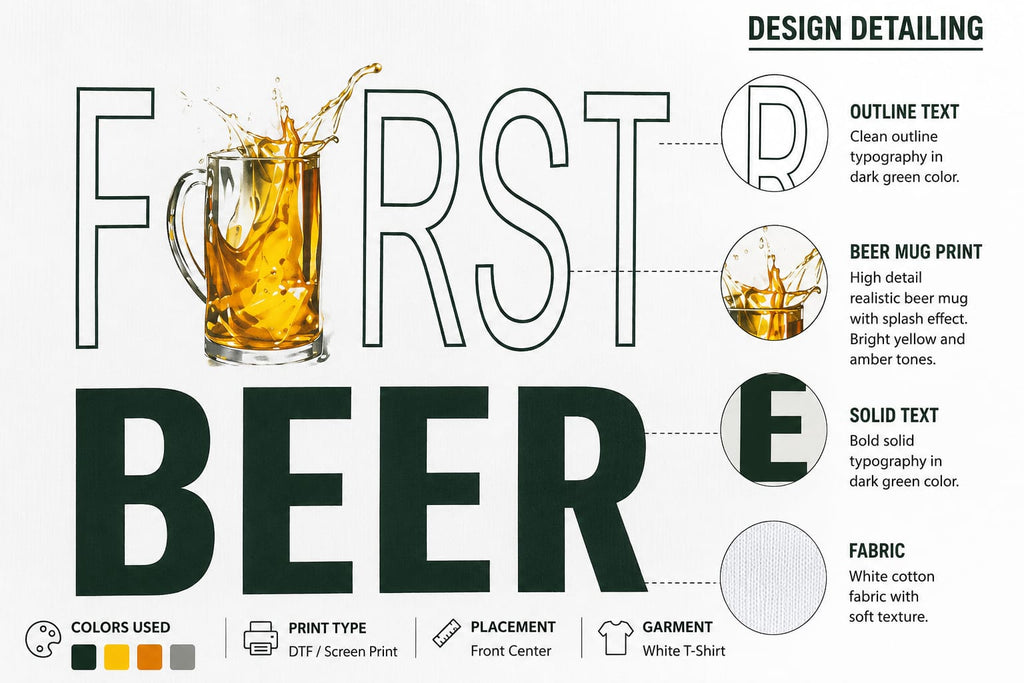 "First Beer" Luxury 260 GSM Oversized Cotton T-Shirt off-white