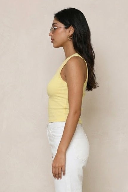 Prefit Pale Yellow One-Shoulder Ribbed Tank Top – Women's Asymmetric Sleeveless Top