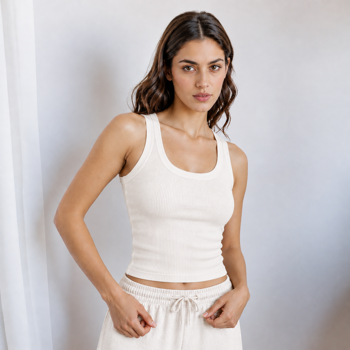 PREFIT women's ribbed crop tank top, off-white – view 3