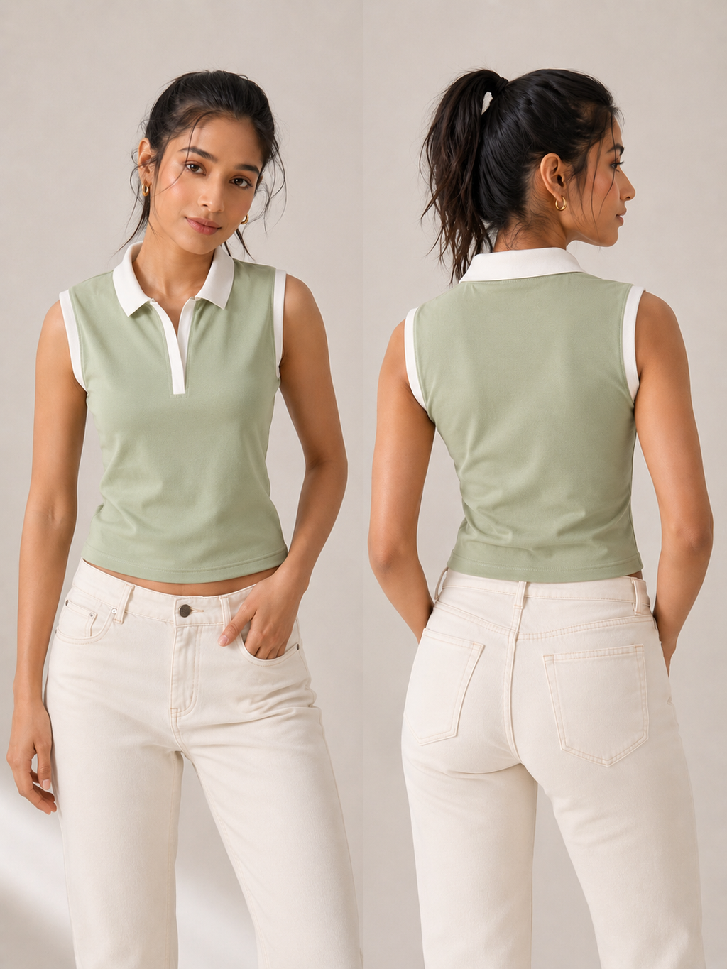 Prefit Women's Premium Baby Tee Polo Top | 240 GSM 100% Cotton Terry Gold Finish Lycra | Ribbed Collar & Placket | Sleeveless Slim Fit