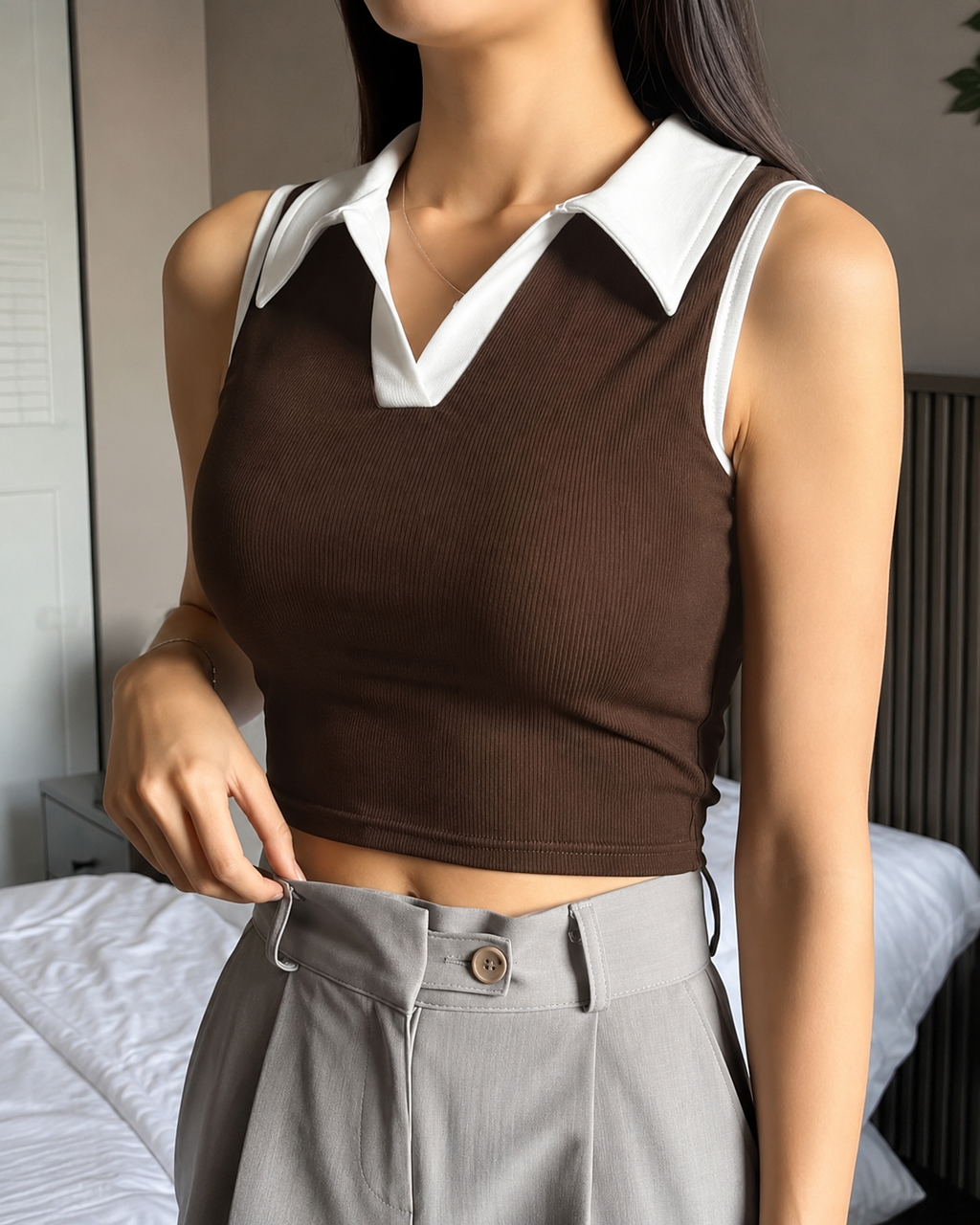 Women's Ribbed Sleeveless Tank Top – Brown