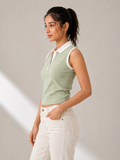Prefit Women's Premium Baby Tee Polo Top | 240 GSM 100% Cotton Terry Gold Finish Lycra | Ribbed Collar & Placket | Sleeveless Slim Fit