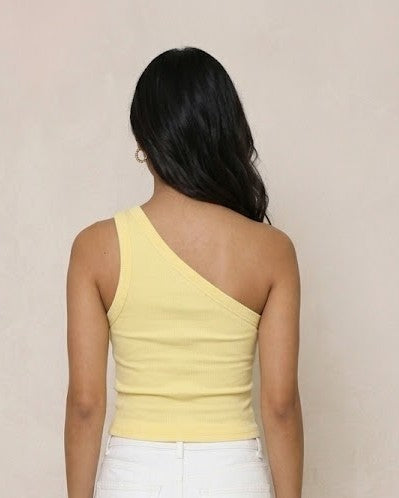 Prefit Pale Yellow One-Shoulder Ribbed Tank Top – Women's Asymmetric Sleeveless Top