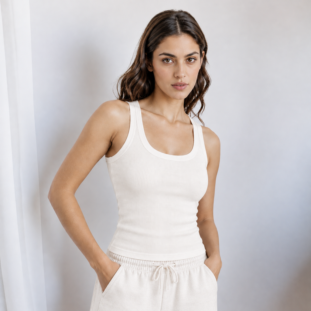 PREFIT women's ribbed crop tank top, off-white – view 10