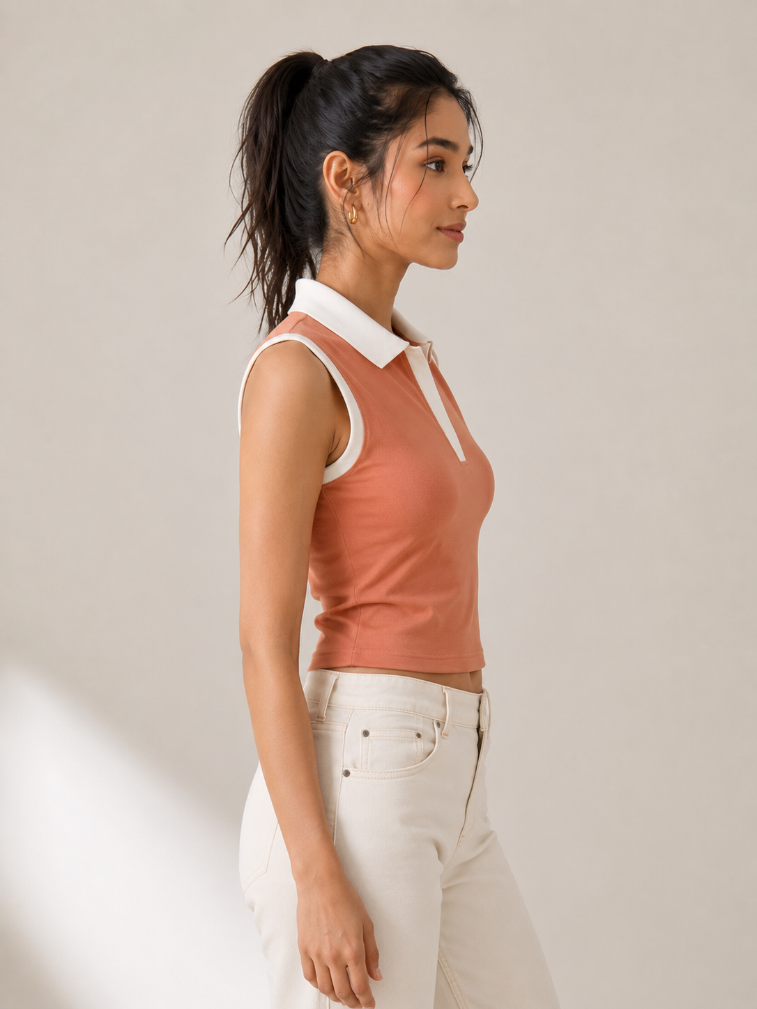 Prefit Women's Premium Baby Tee Polo Top | 240 GSM 100% Cotton Terry Gold Finish Lycra | Ribbed Collar & Placket | Sleeveless Slim Fit