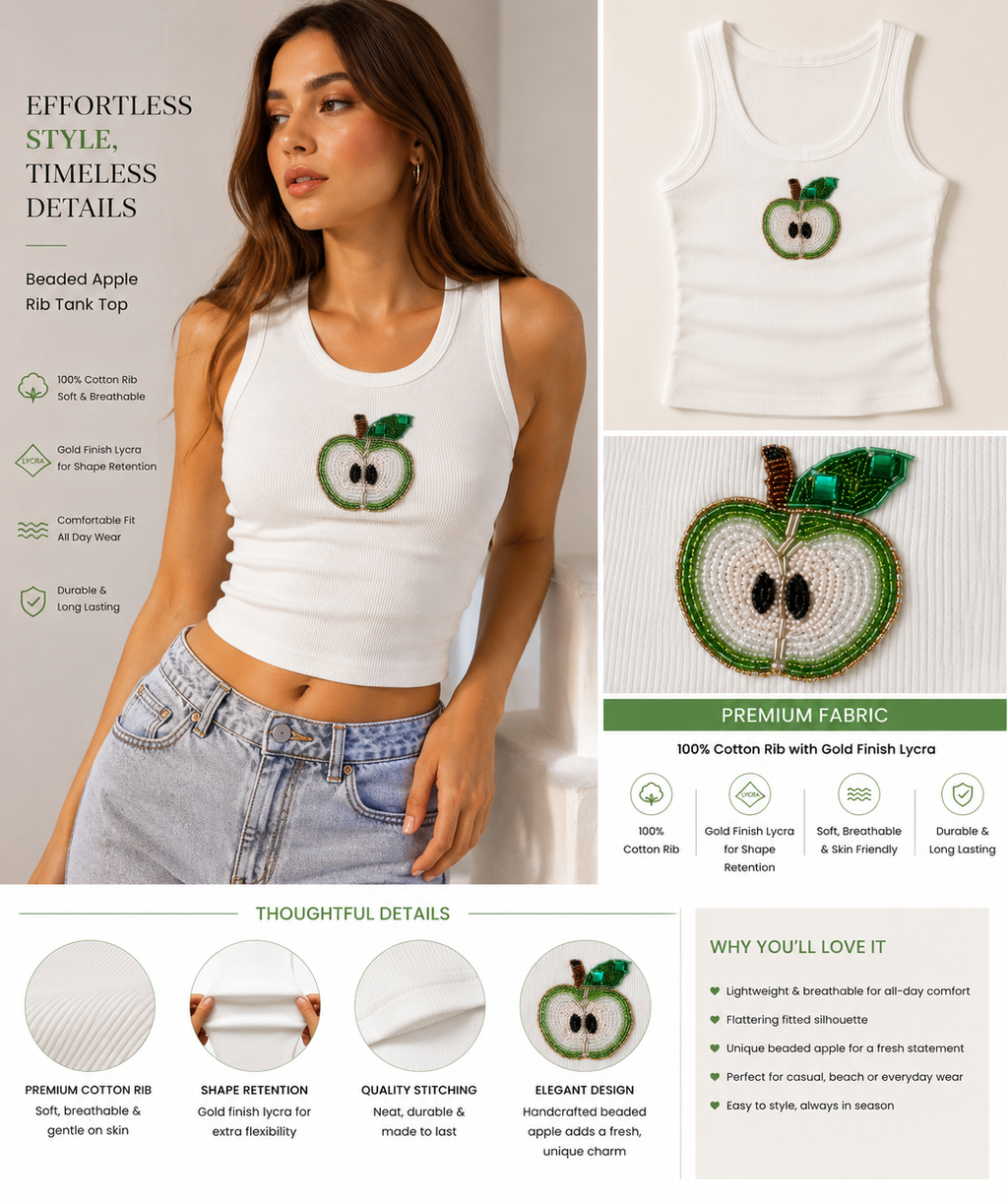 Emerald Apple Luxury Embellished Tank – Beaded Crop Top for Women