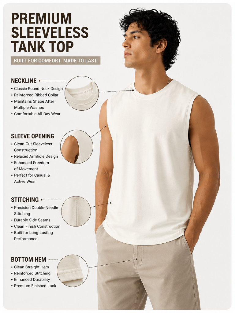 Men's Premium Sleeveless Tank Top – 220 GSM Heavyweight Cotton Fabric with Superior Comfort & Modern Fit