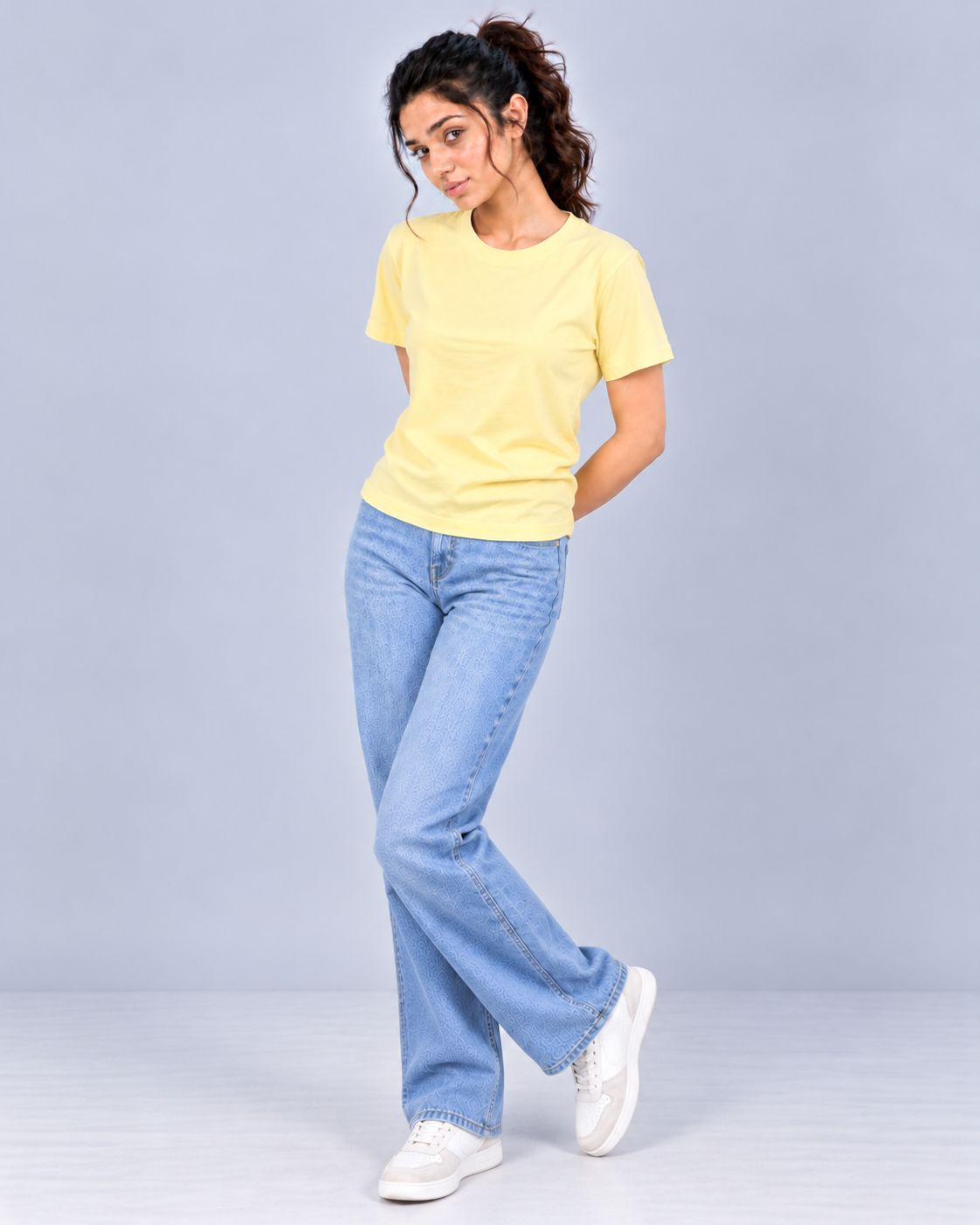 PREFIT women's regular fit round neck t-shirt – Butter Yellow – pose 6