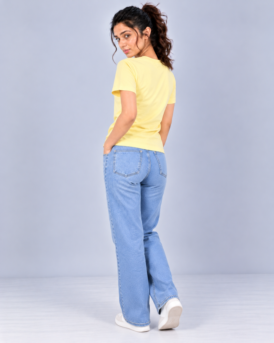 PREFIT women's regular fit round neck t-shirt – Butter Yellow – pose 7