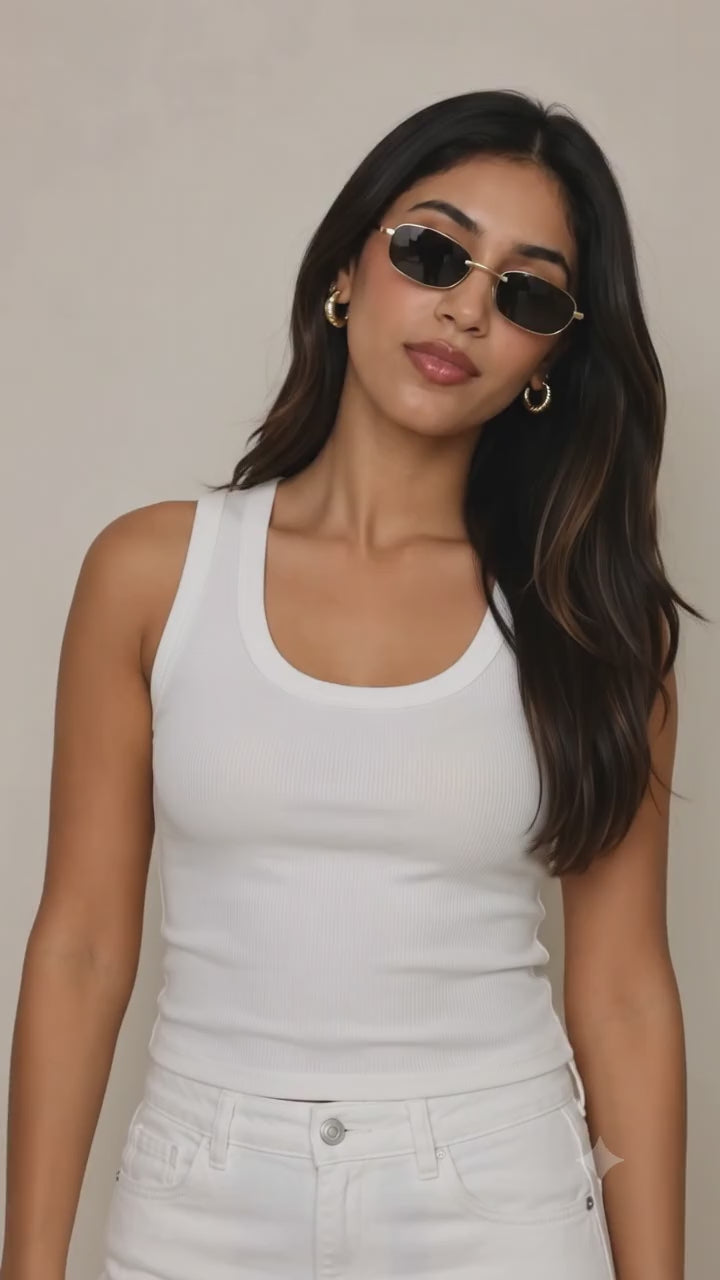 Prefit Women's Premium Ribbed Tank Top – Scoop Neck Cotton Sleeveless Top (White)