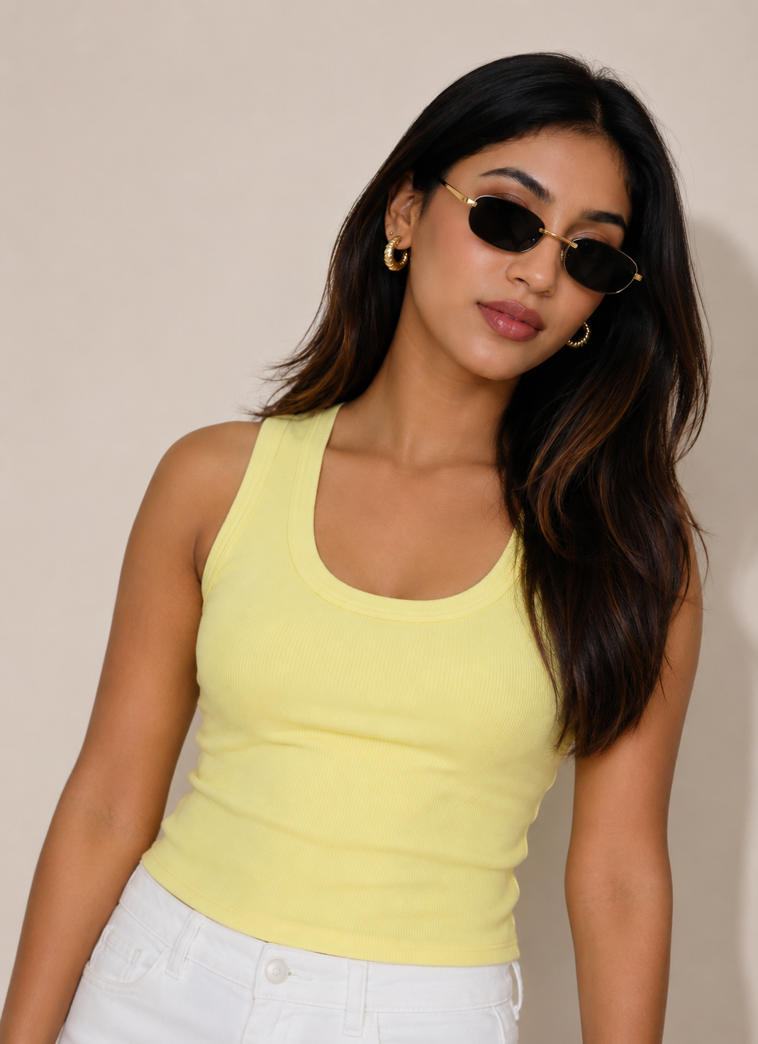 Prefit Women's Premium Ribbed Tank Top – Scoop Neck Cotton Sleeveless Top_Butter yellow